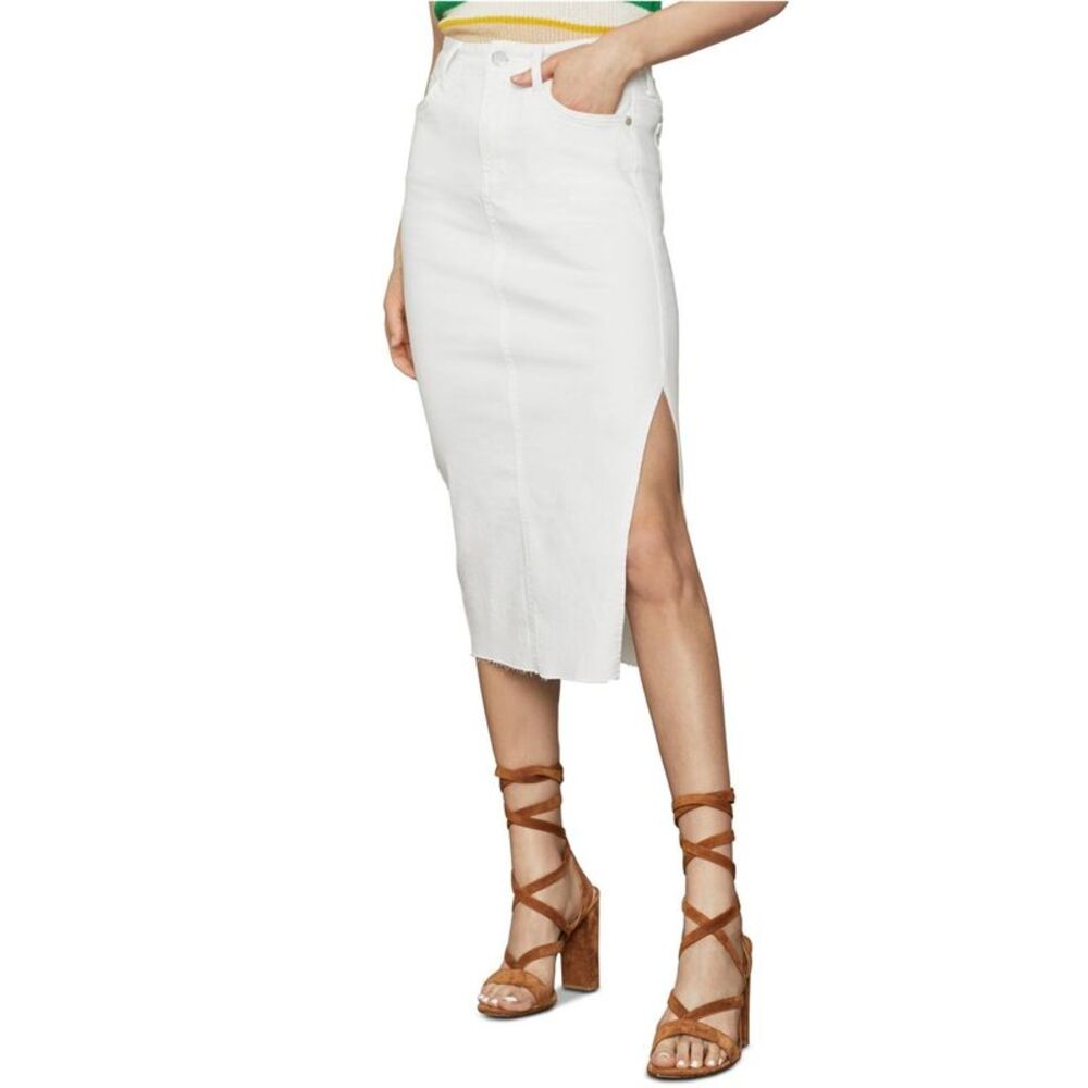 BCBG Womens Frayed Hem Pencil Skirt, White, 28, DM